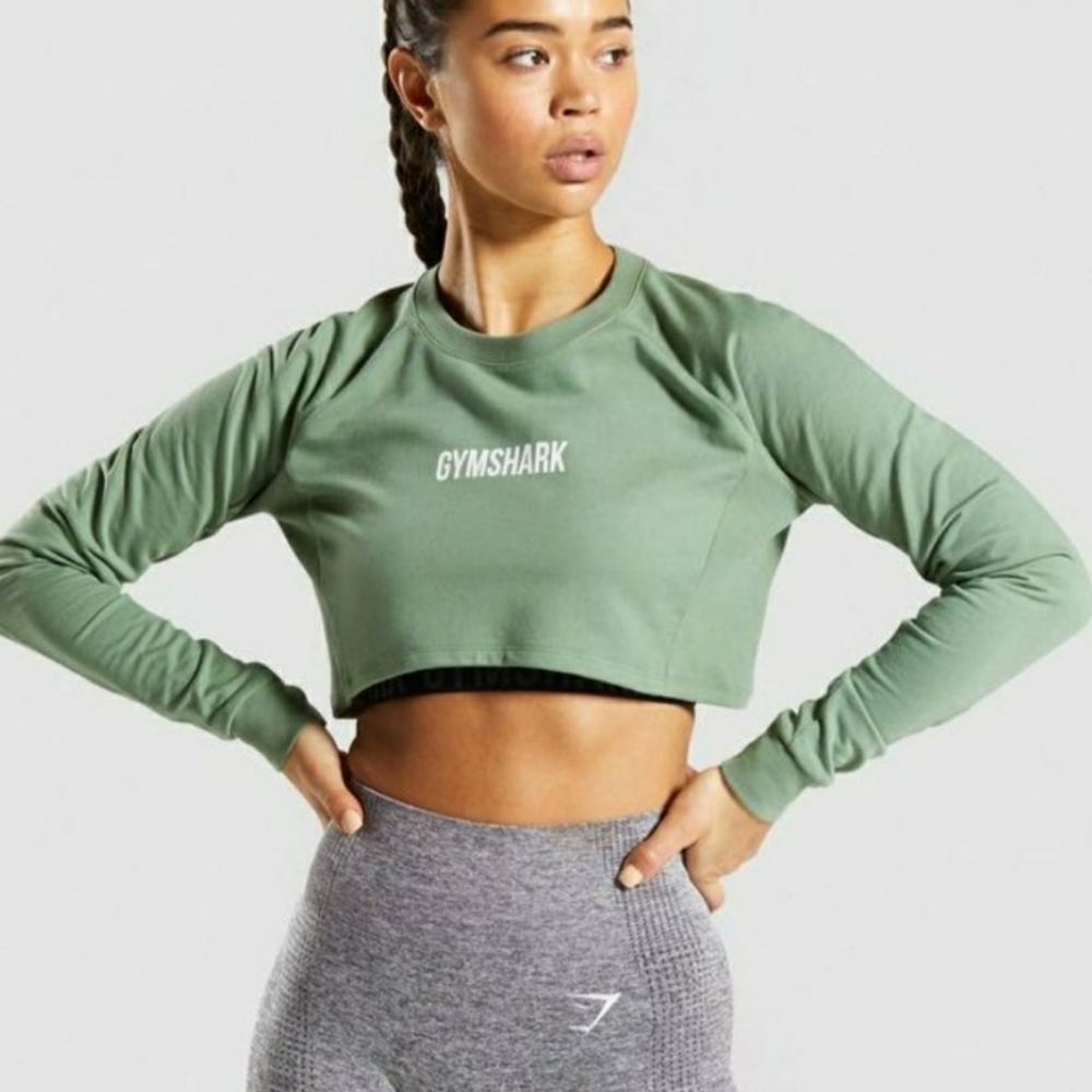 Gymshark Long Sleeve Green Crop Crew Sweatshirt - Size Large